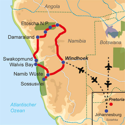 Große Namibia Safari - Route